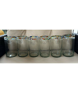 Hand Blown Mexico Colorful Rim Tumblers Highball Iced Tea Glasses Recycl... - £58.34 GBP