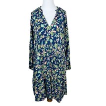 Caralyn Mirand The Drop Dress Womens XL Blue Floral Tunic Long Sleeve V-Neck - £19.92 GBP