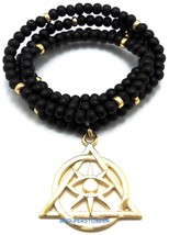 Eye Illuminati New Pendant Necklace with 32 Inch Long Wood Bead Chain Heru - £14.32 GBP
