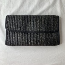 VTG Woven Straw Rattan Black Clutch Handbag Button Flap Made In Hong Kong MCM - £33.13 GBP