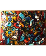 Stained glass panel,abstract painting on glass,natural stones decorated,... - £157.12 GBP