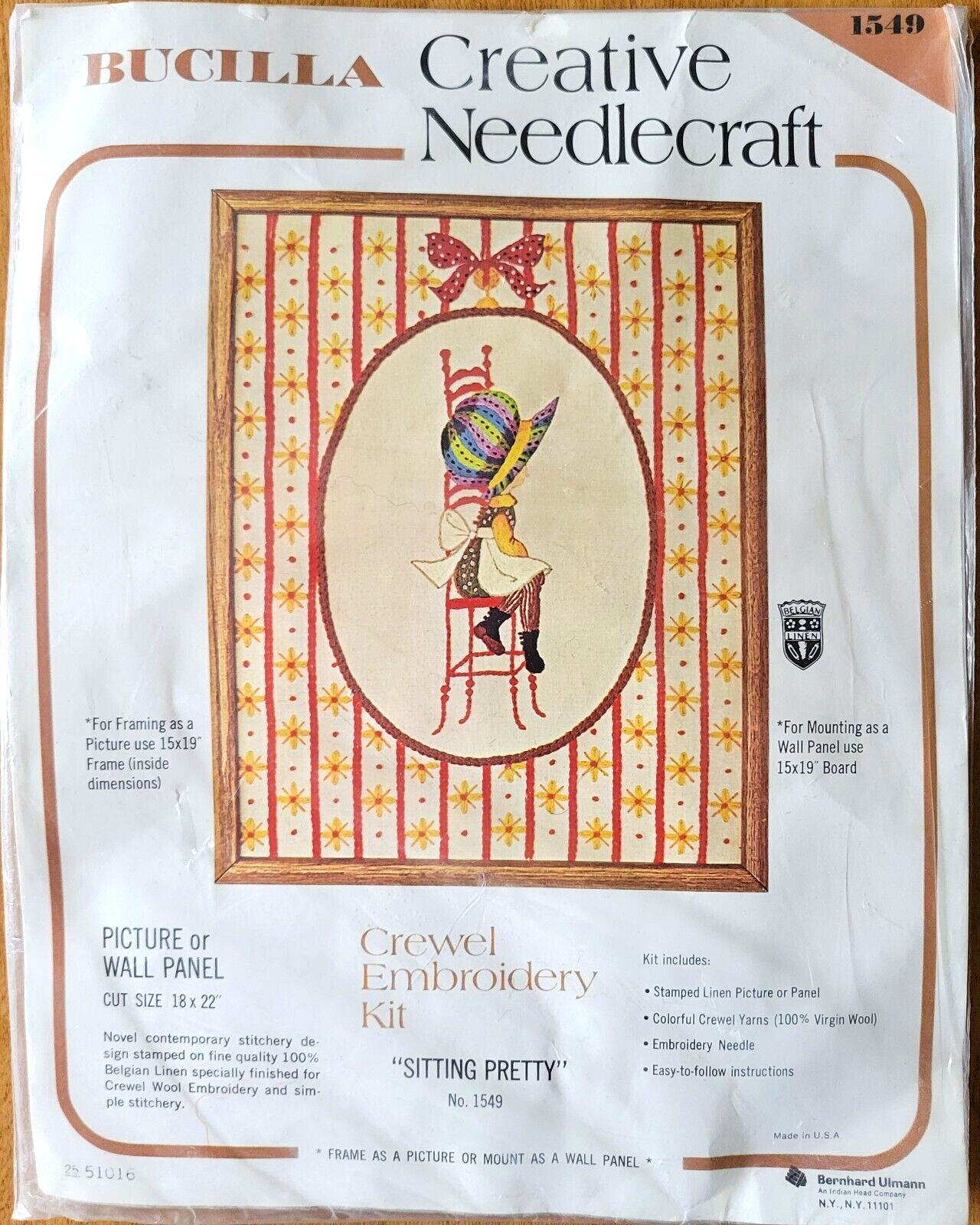 Primary image for Vintage Bucilla Creative Needlecraft Kit Crewel Embroidery SITTING PRETTY 1549
