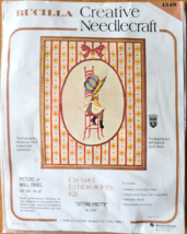 Vintage Bucilla Creative Needlecraft Kit Crewel Embroidery SITTING PRETTY 1549 - £15.97 GBP