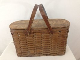 Wicker 2 Handle Metal Tin Lined Refrigerated Antique Picnic Basket - $28.71