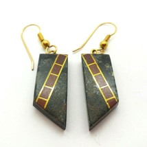 Dangle Drop Earrings Inlaid Stone and Wood  - $16.00