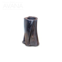 A Twisted Tale - African Ebony Wood Carved Candle Holder D6cm x H12cm - £35.84 GBP