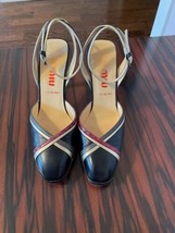 Pre-owned MIU MIU Leather Black and Gold Trim Wrap Around Ankle Shoes SZ... - $98.01