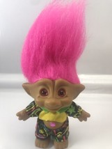 Pink Haired In Colorful Neon Play Suit  5&quot; Ace Treasure Troll Pink Wishstone VTG - £9.02 GBP