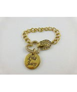 JUICY COUTURE Gold Plated Crystal LADY LUCK LOVE Charm BRACELET - 7 inches - $35.00