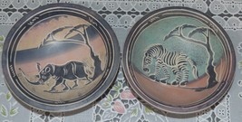 Pair of small African Stone Bowls with Zebra &amp; Rhino, Vintage, 4” diameter - $24.00