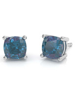 Lab-Created Alexandrite 6mm Cushion Stud Earrings in 10k White Gold - $7,050.71 MXN