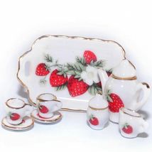 Strawberry Tea Set w Tray d4294 Minimum World Dollhouse Miniature - £6.48 GBP