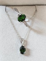 Chrome Diopside Solitaire Ring &amp; Pendant 20 In Platinum 925 SS 2.40 ctw ... - £51.09 GBP