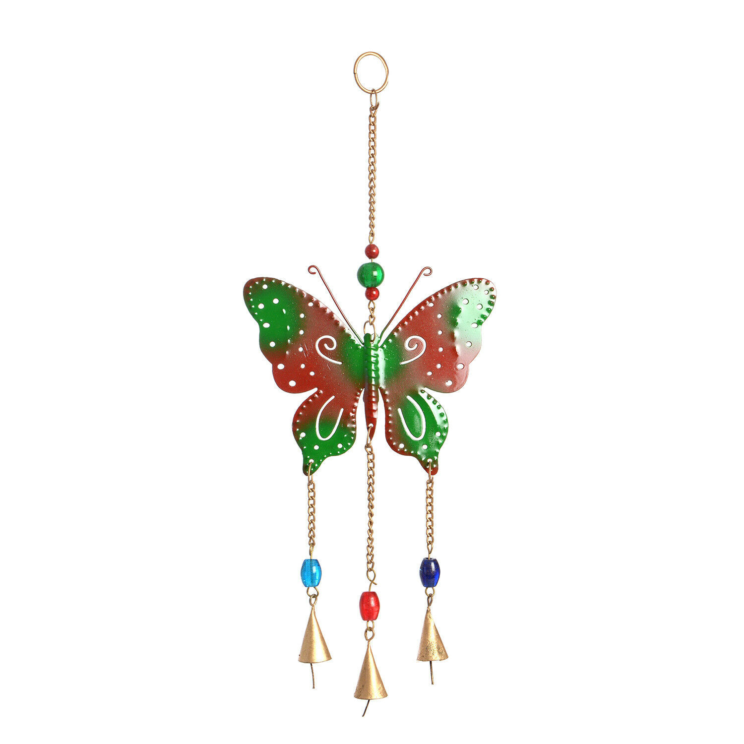 Multi Color Beads, Goldtone Butterfly Chime     New In Box 14&quot; Long - $5.84