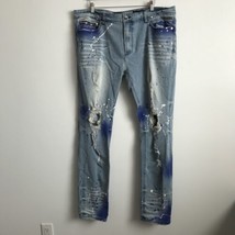 Rockstar Jeans Mens 40 Blue Wash Skinny Paint Splatter Moto Distressed S... - £4.55 GBP