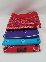 Lot 4 Cotton Bandana Scarf Neckerchief Purple Aqua Red 32278 - $29.69