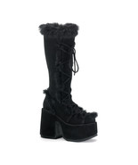 DEMONIA CAMEL-311 Faux Fur 5&quot; Chunky Heel Platform Black Knee High Women... - $121.95