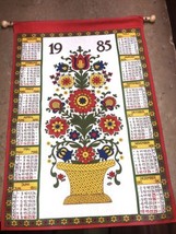 Vintage Cloth Calendar 1985 Wall Hanging Cloth Material Flowers - £15.52 GBP