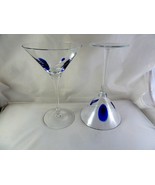 Vintage martini glasses clear with blue dots set of two - $25.49 CAD