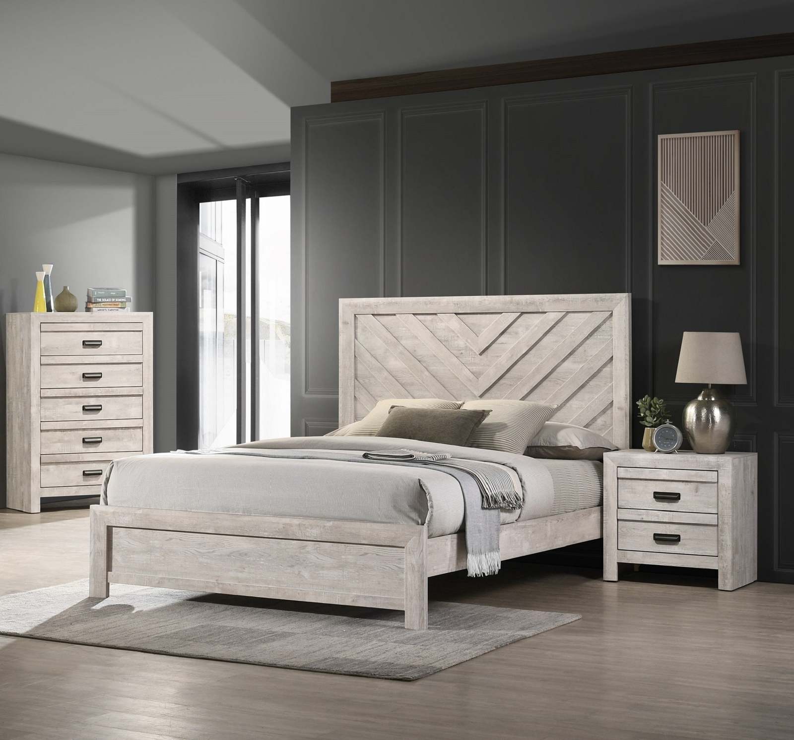 Rustic Beige Gray Chest | 5-Drawer Contemporary Bedroom Furniture Item image 5