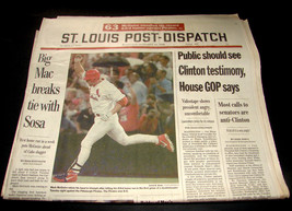 1998 Sept 16 St Louis Post Dispatch Newspaper Mark McGwire Hits Homerun ... - £12.78 GBP