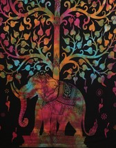 Genuine Indian Wall Hanging Tapestry Bed Sheet psychedelic Elephant Tie Dye 84&quot; - £14.45 GBP