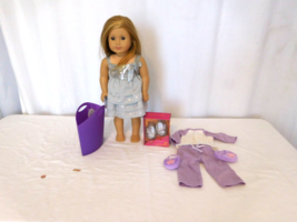 American Girl Doll 2013 Blonde Hair 18&quot;  + Silver Shimmer Holiday Dress + New Sh - £50.61 GBP