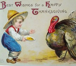 Thanksgiving Postcard Unsigned Ellen Clapsaddle Country Boy Peakville NY 1908 - $15.20