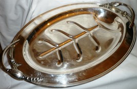 VINTAGE SILVERPLATED BIG MEAT CARVING SERVING WELLED TRAY LBS CO. W/HAND... - $38.00
