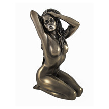 Bronzed Female Nude Kneeling Hands In Hair Statue Facing Right - £39.55 GBP