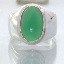 Australia Chrysoprase Blue Green Oval 925 Silver Gents Ring size 12 Design 52 - £136.35 GBP