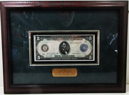 Five Dollar Large Blue Seal  Large Federal Reserve Note  1914 Framed - $595.00