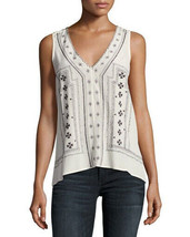 JOIE Merles Embroidered Silk Crepe de Chine Top Porcelain Caviar ( S )  - $118.77