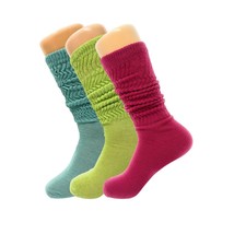 3 Pairs Pack Colorful Slouch Scrunch Knee High Sock with Thin Sole Size 9-11 - £9.58 GBP