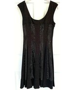 NEW BCBG Maxazria Sz S Fit Flare Stretchy Full Skirt Sparkly Black Jersey Dress - £15.54 GBP