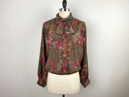 Vintage Alfred Dunner Blouse 12 Elastic Waist Button Front Bow Tie Modes... - $24.70