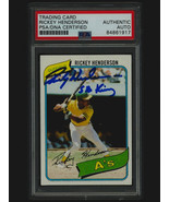 1980 Topps Rickey Henderson Rookie Autograph Card #482 PSA/DNA Authentic A's - $1,583.99