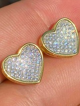 1Ct Rond Imitation Diamant Forme Coeur Boucles D&#39;Oreilles 14k or Jaune Plaqué - £63.60 GBP