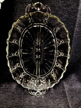 Vintage Clear Depression Oval Divided Dish with Handles, Oyster &amp; Pearls Pattern - £5.43 GBP