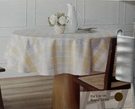 Everhome 70” Round Multicolor Plaid Tablecloth Golden Haze - £21.71 GBP