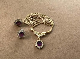 Purple crystal earring and necklace set - Mothers Day gift - Vintage Jewelry - M - £14.38 GBP