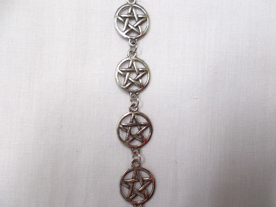 OCCULT PENTAGRAM LINK CHAIN AMERICAN PEWTER CHARM BRACELET CUSTOM 8.75 INCH Item image 2