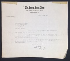 1924 Horace Swetland Condolence Letter Typed Signed from The Sunday Scho... - $16.00