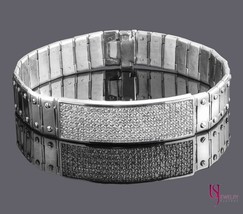 3CT Hombres Id Tornillo Enlace Brazalete Diamante 14k Oro Blanco Hecho 57.9G - $24,452.08