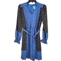 Dark Gray &amp; Blue Floral Patchwork V-Neck Dress Size XS - £26.67 GBP