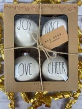 Rae Dunn Magenta Christmas 4 pack Ornaments Joy Peace Love Cheer - £32.03 GBP