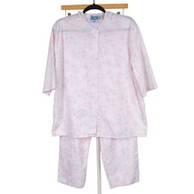 Vintage Womens Pajama Set S Floral Pink Short Sleeve PJs Lace Snaps Cott... - £17.29 GBP