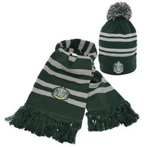 Harry Potter Slytherin House Knitted Scarf and hat Green and Grey - £40.43 GBP