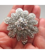 Vintage Flower Brooch Clear Rhinestone Encrusted Dome 2&quot; Pin Silver Tone - $29.70