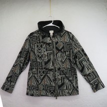 Zenergy Chicos Jacket Womens Large Hooded Black Gray Geometric Full Zip Pockets - £17.12 GBP